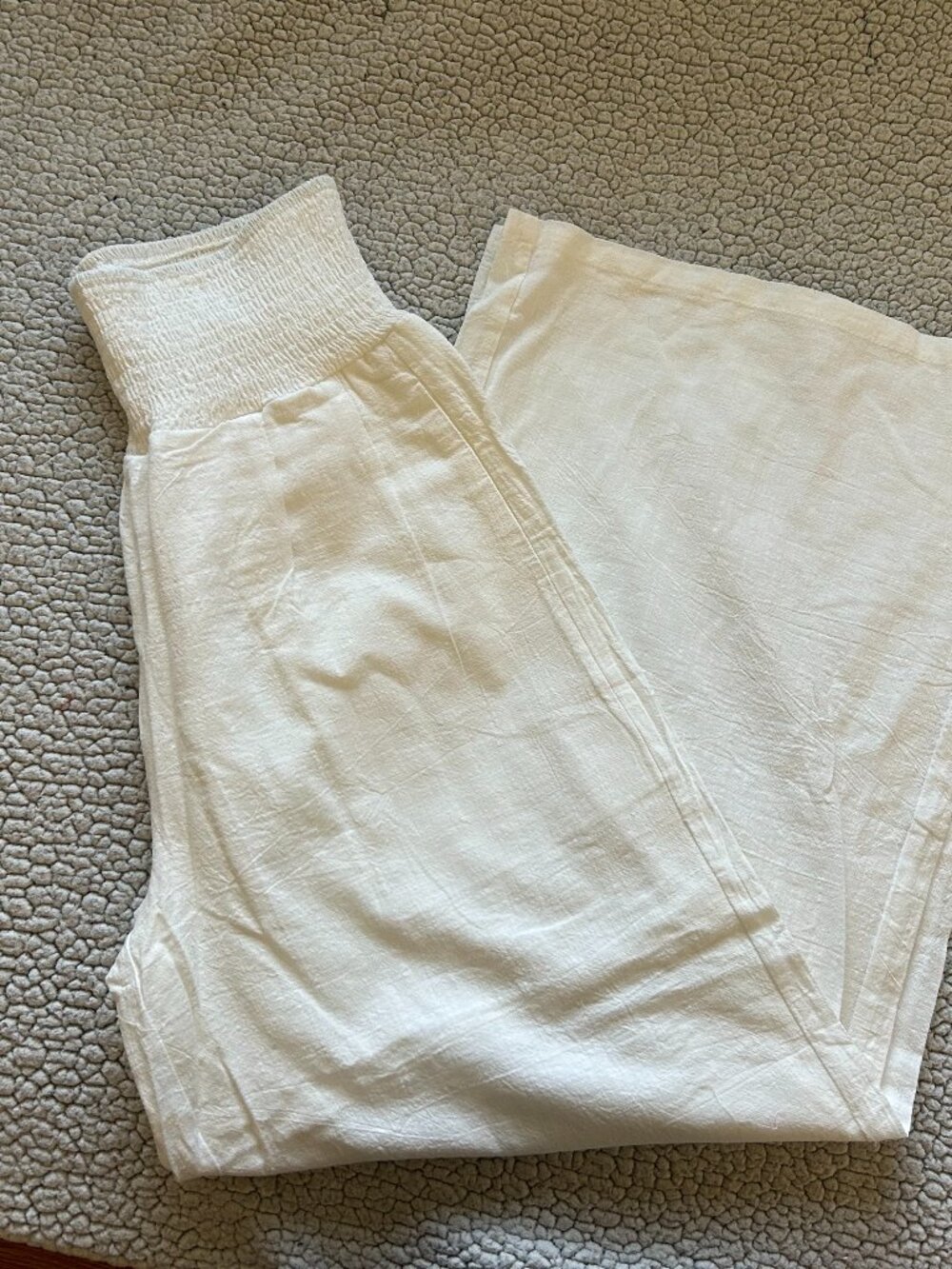 white flare, flowy, pants with stretch waist band, size S